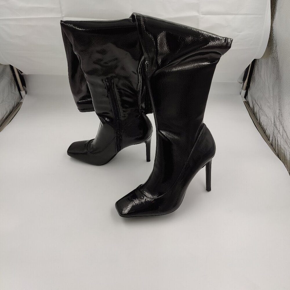 Inc Keena Knee Length Boots, Shiny Black, Women's Size 8.5